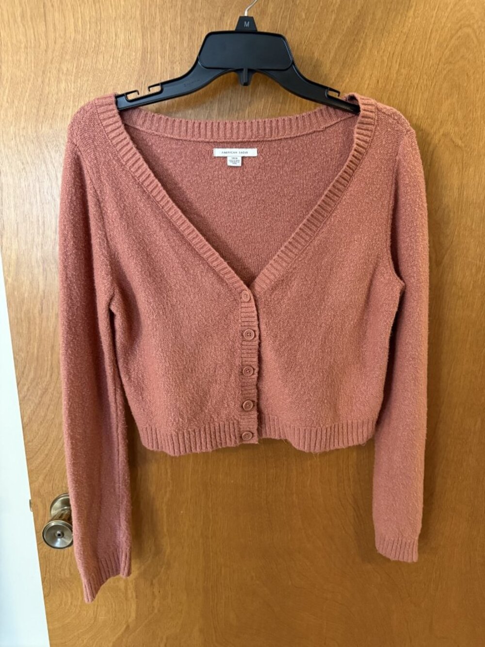 American Eagle Soft Cropped Button Front Cardigan Mauve Rose Pink Size Small - Picture 3 of 7